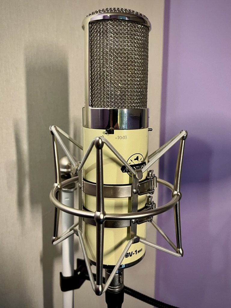 Micro de studio dans la cabine d'enregistrement de L'Arche